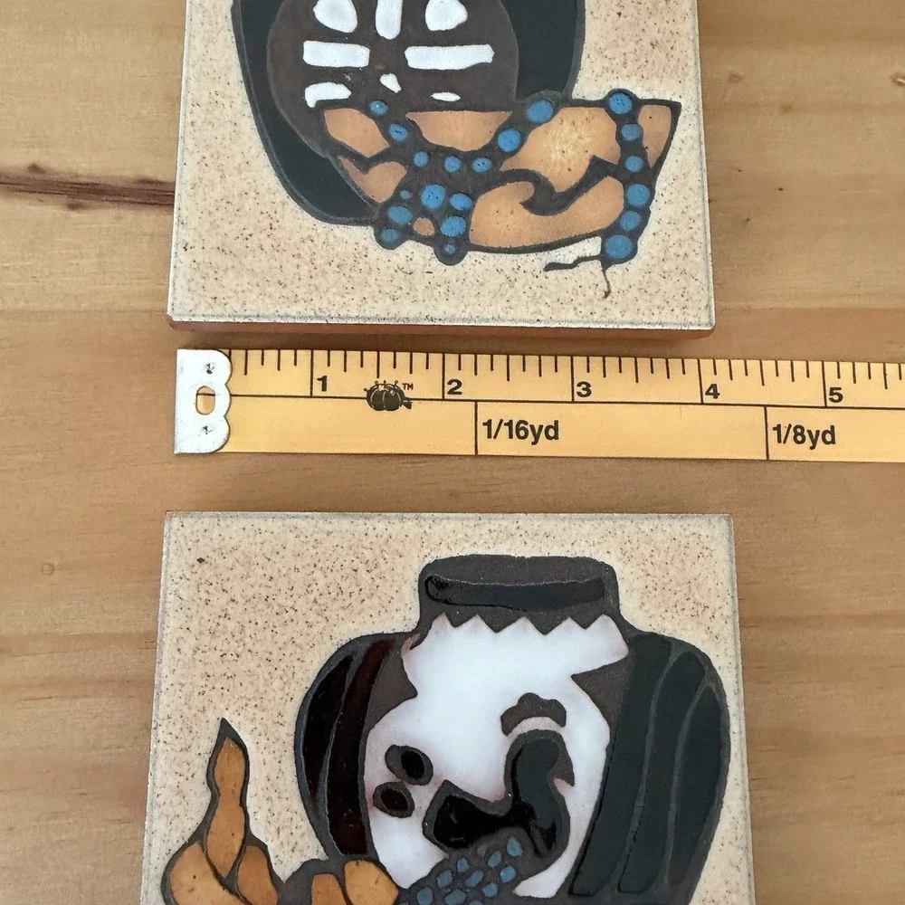 Vtg Southwestern Art Tiles Hand Painted Ceramic Glazed Tile 4